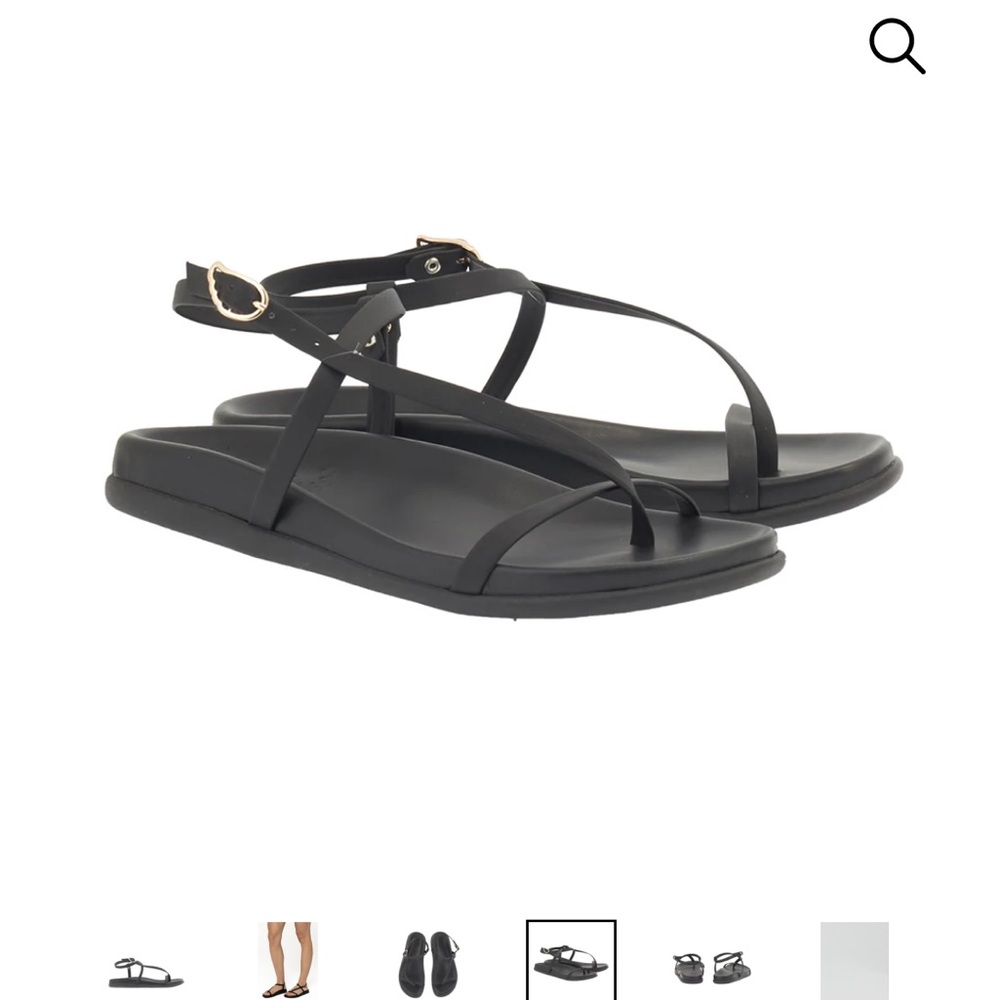 Black Leather Ancient Greek Aimilia Sandals